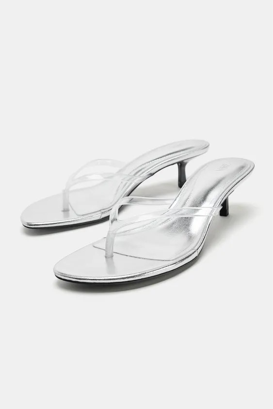 METALLIC EFFECT HEELED SANDALS | Zara US
