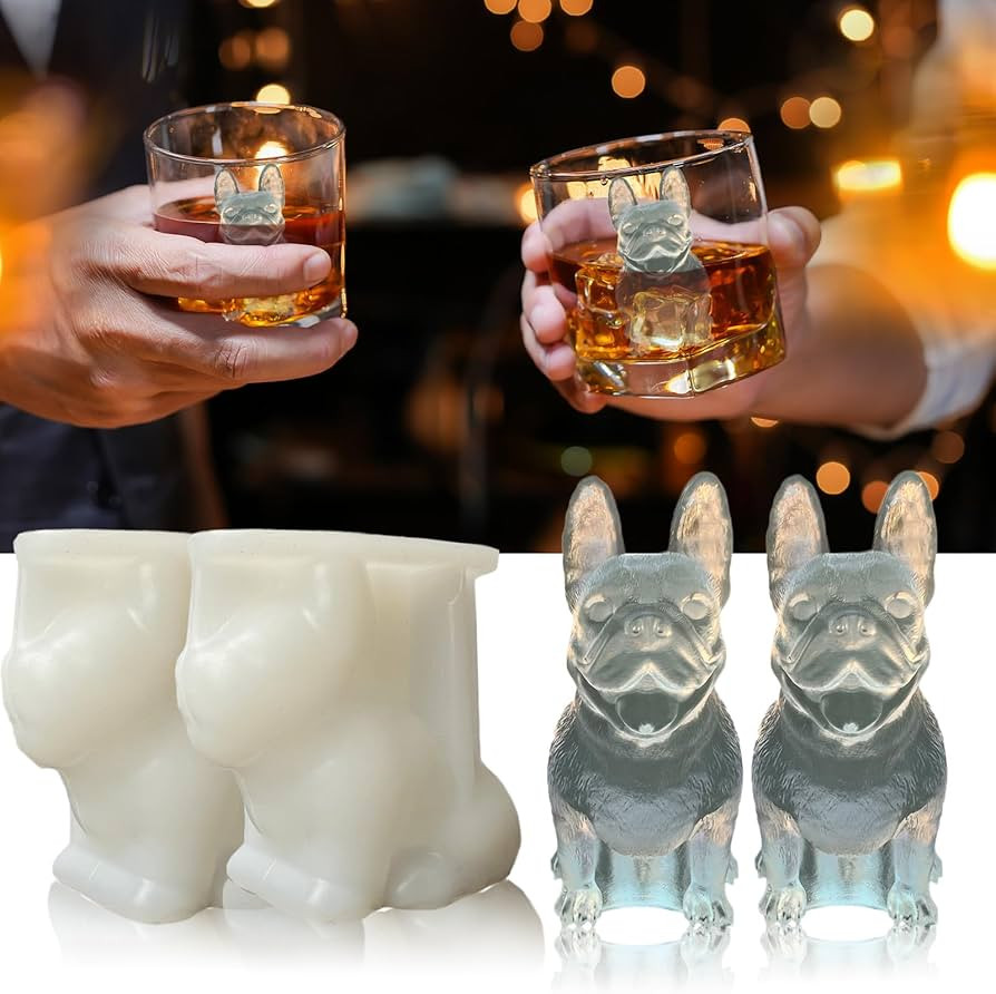 3D French Bulldog Ice Cube Molds Tray Silicone for Whiskey, Cocktail, Coffee Juice Drink; Fun Ani... | Amazon (US)
