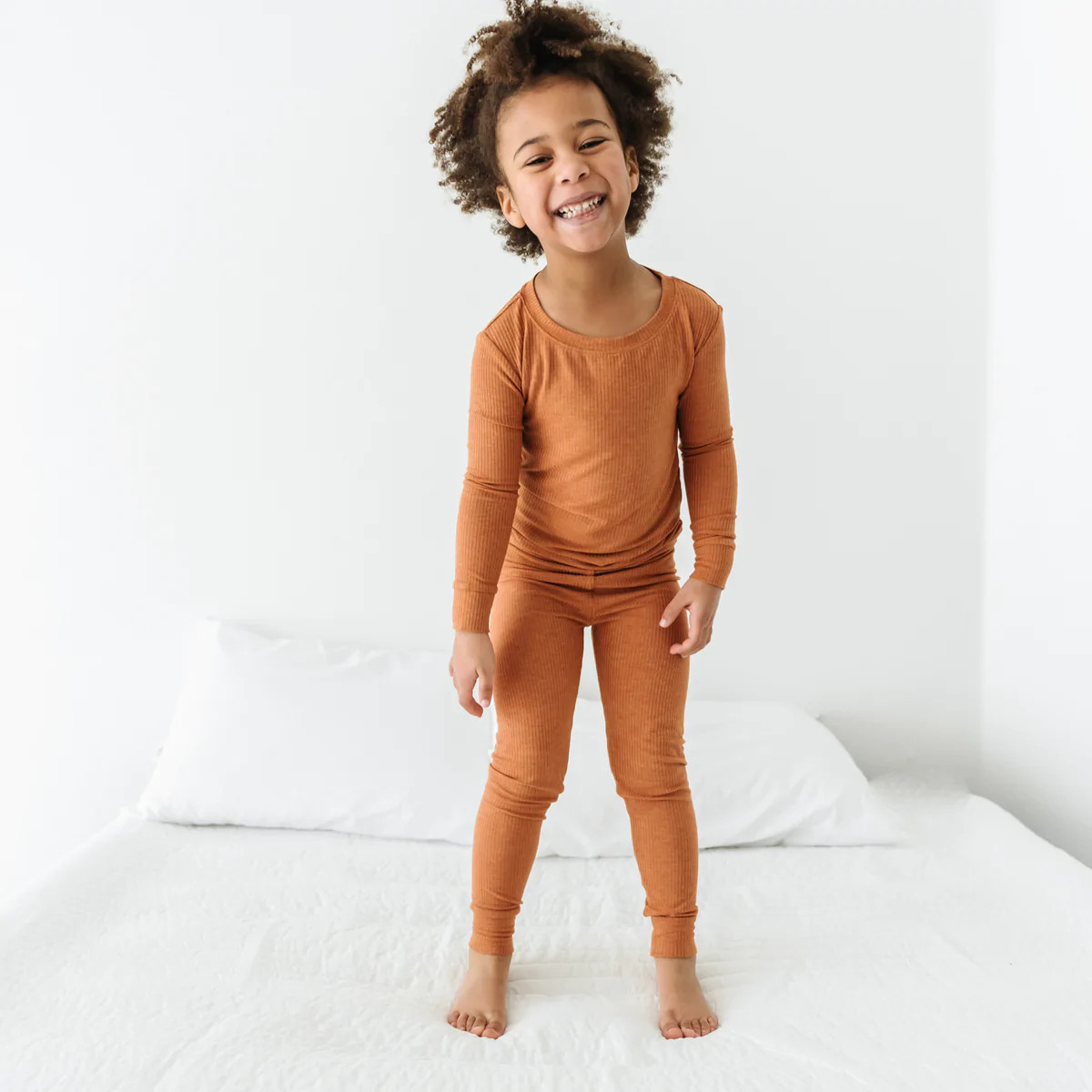 Heather Spice Ribbed Two-Piece Bamboo Viscose Pajama Set | Little Sleepies