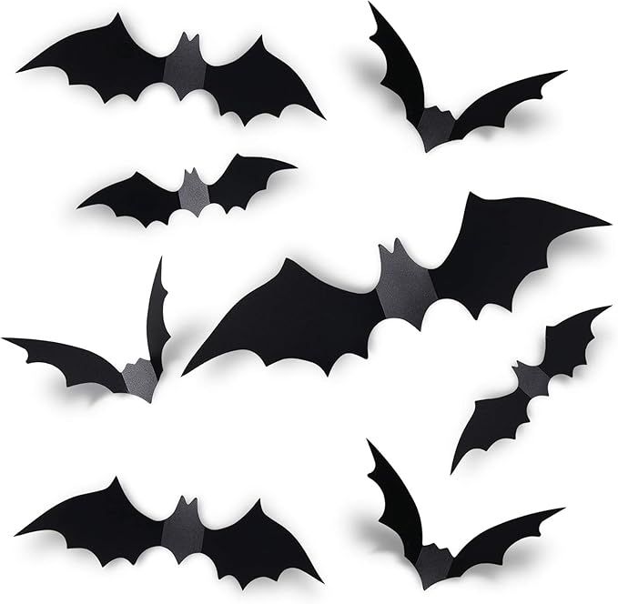 Coogam 60PCS Halloween Bats Decoration, 4 Different Sizes Realistic PVC Black 3D Scary Bat Sticke... | Amazon (US)