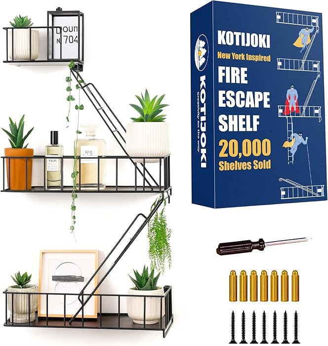 Fire Escape Wall Shelf – New York Decorative Floating Shelf – Wall Art Ladder Shelf – Black... | Amazon (US)