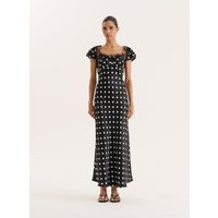 Black Polka Dot Print Satin Slip Maxi Dress- Sana | 4th & Reckless