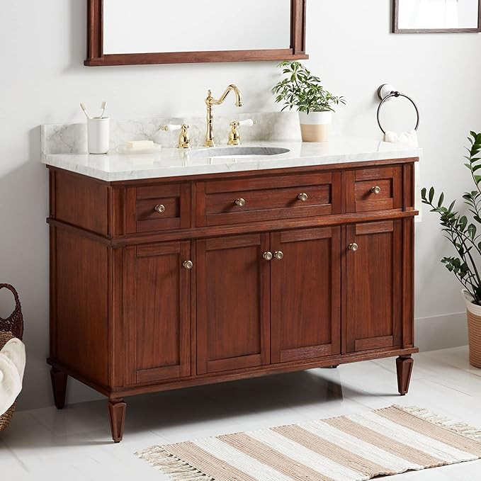 464841 Elmdale 48" Free Standing Single Vanity Set with Mahogany Cabinet, Vanity Top, and Oval Un... | Amazon (US)
