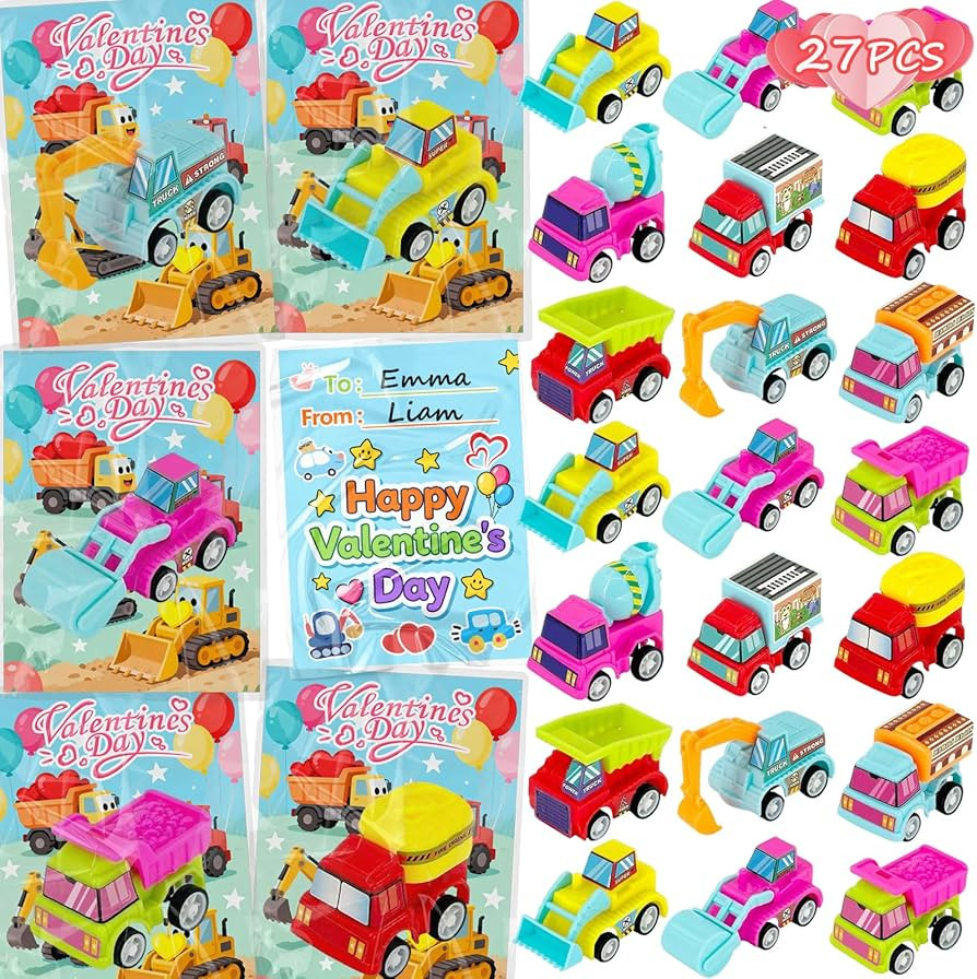 Valentines Day Cards for Kids School - 27PCS Valentine Gifts with Pull Back Cars Truck Vehicles S... | Amazon (US)