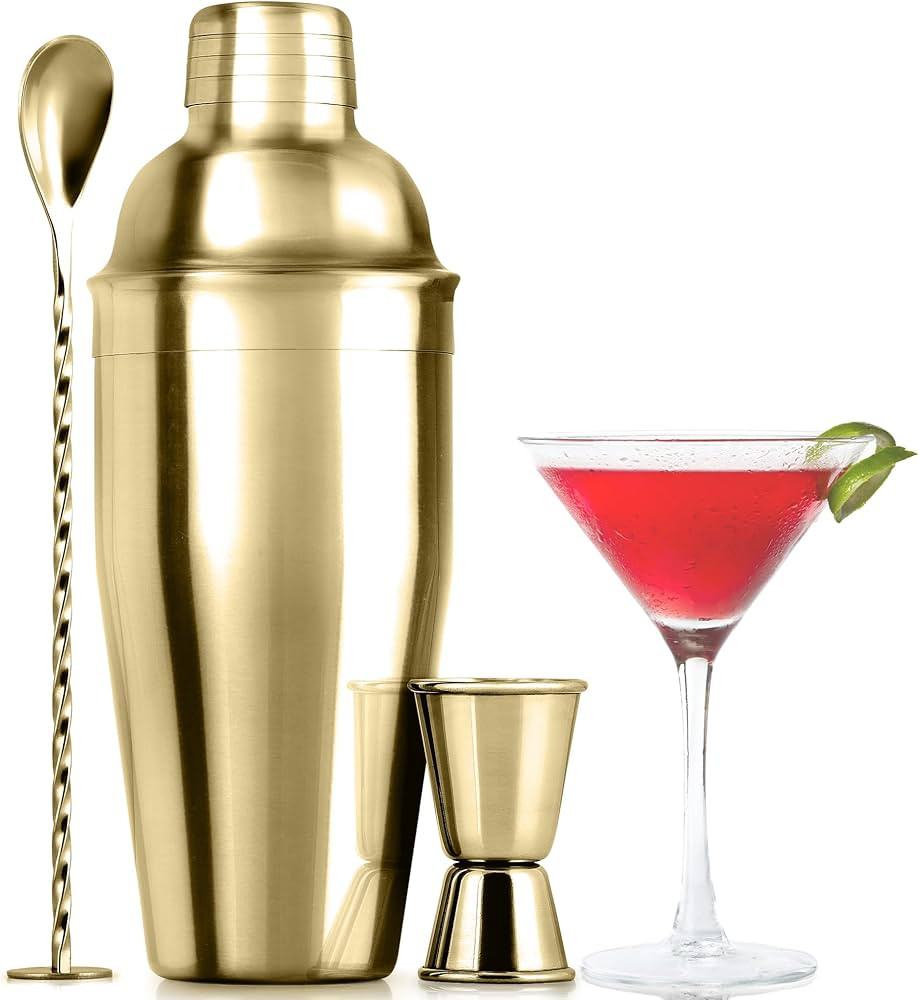 Large 24 oz Stainless Steel Cocktail Shaker Set - Mixed Drink Shaker - Martini Shaker Set with Bu... | Amazon (US)