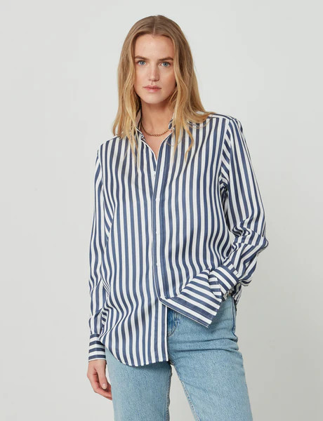 The Boyfriend: Tencel, Navy Blue Stripe | With Nothing Underneath