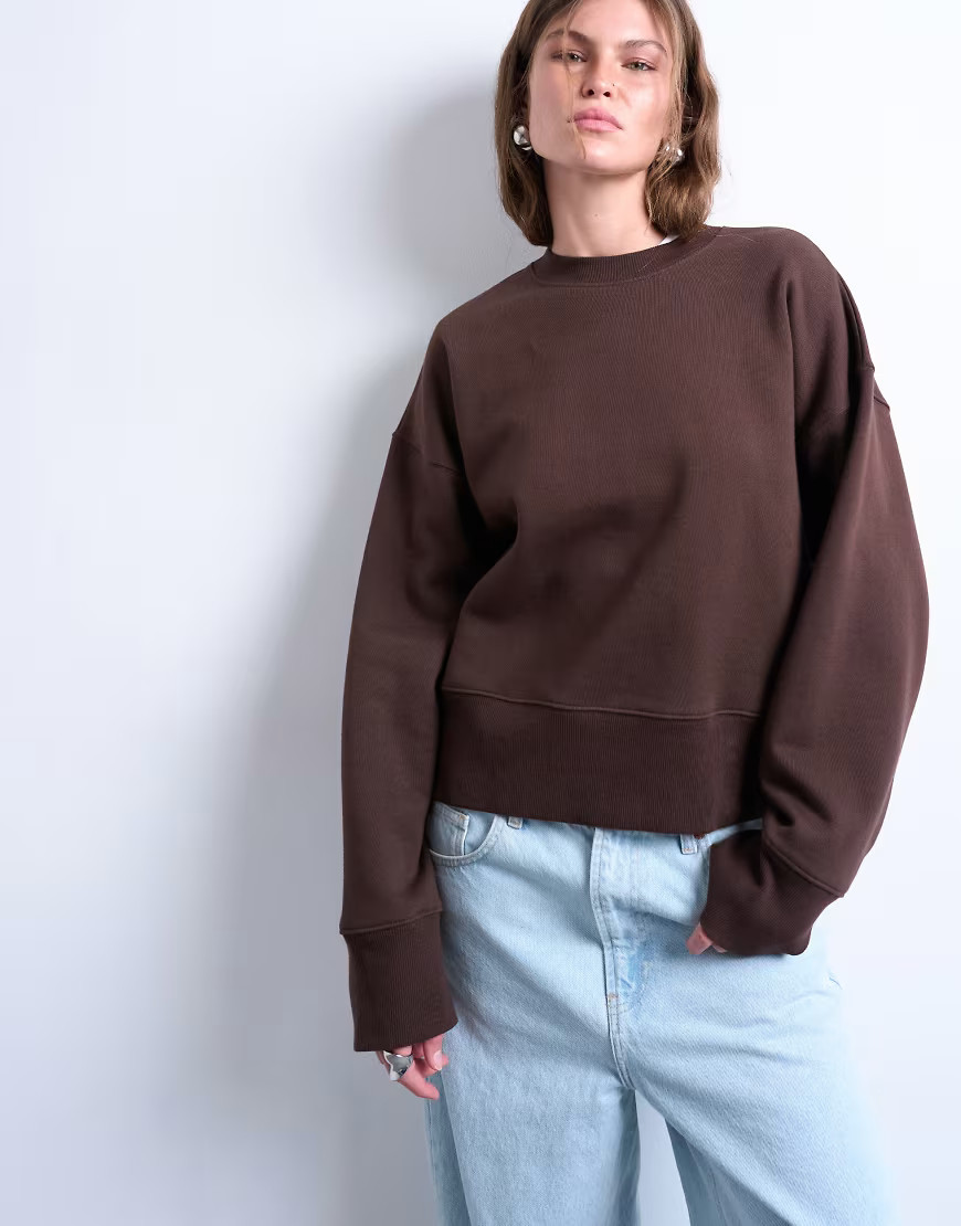 Topshop premium heavyweight oversized sweat in chocolate brown - BROWN | ASOS (Global)