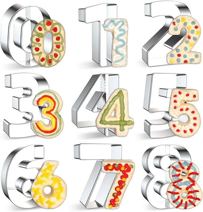 9PCS Number Cookie Cutters Set, Birthday Numbers 0-8(6 Reverses to 9), Stainless Steel Cookie Cut... | Amazon (US)