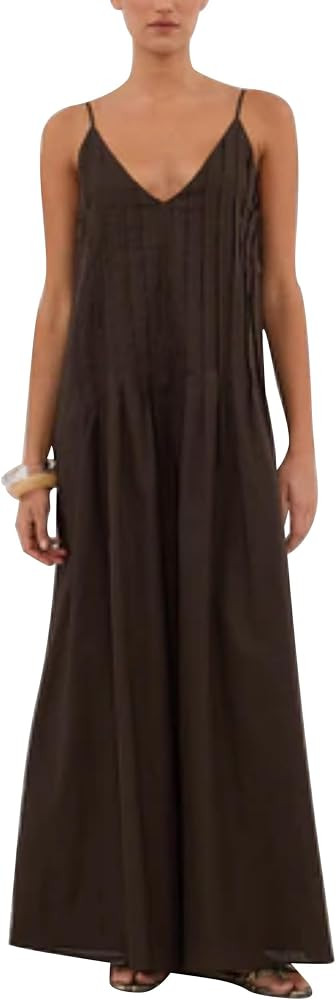 Maxi Dress for Women Spaghetti Strap V Neck Long Summer Sundresses Flowy Vacation Beach Pleated D... | Amazon (US)