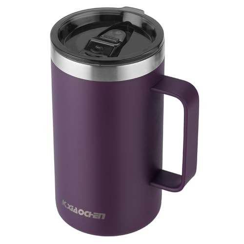 KXIAOCHEN 20oz Insulated Coffee Mug with Lid, Stainless Steel Coffee Cup, Double Wall Vacuum Coffee Tumbler with Handle, Premium Thermal Travel Coffee Mug (Purple) | Amazon (US)
