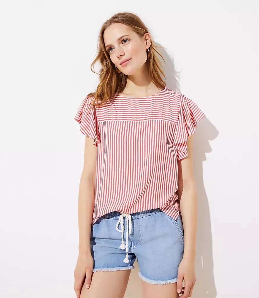 Mixed Stripe Flutter Top | LOFT