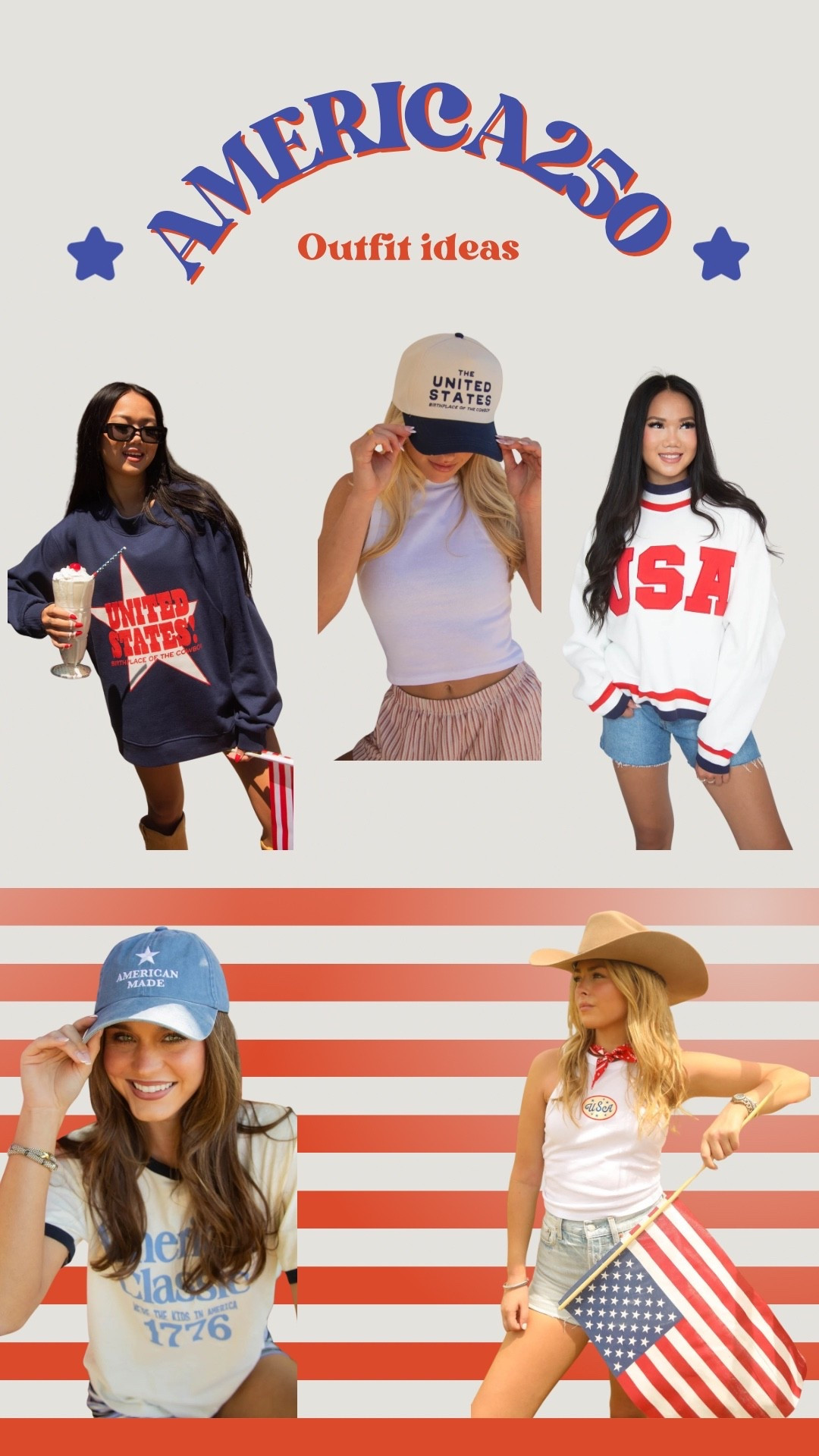AMERICA 250 🇺🇸

USA outfits. Fourth of July. Stars and Stripes. Americana.

#LTKgrwm #LTKootd #LTKSeasonal