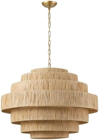 Aiwen 30.7" Large 5-Light Boho Chandelier, Oversized Hand-Woven Paper Pendant Light with Paper Sh... | Amazon (US)