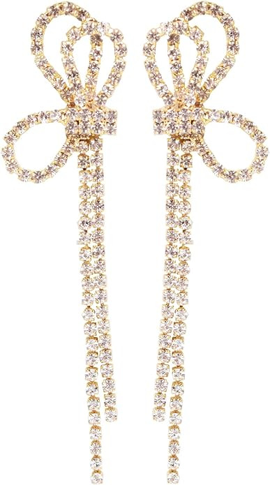 Sterling Silver Rhinestone Dangle Earrings for Women, Hypoallergenic Long Tassel Drop Bridal Jewe... | Amazon (US)