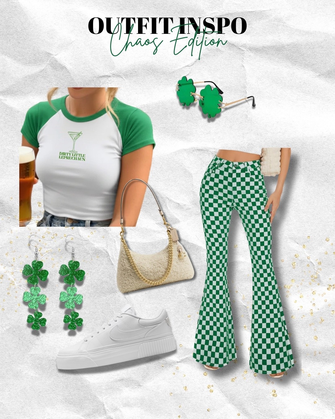 Lucky but make it cute ☘️✨
Obsessed with these green checker flares — they’re such a statement but still comfy enough for a full day out. Paired with a fitted ringer tee, chunky white sneakers, and the cutest gold + shamrock details.

Perfect for St. Patrick’s Day, bar hopping, or just being the best dressed in the group.

Top is from CHAOSCOLLECTION.COM use code OGLASHGIRL to save
Everything else linked on my LTK 🤍


#stpatricksdayoutfit #greenoutfit #statementpants #ltkstyle #casualchic

#LTKootd #LTKSeasonal #LTKMidsize