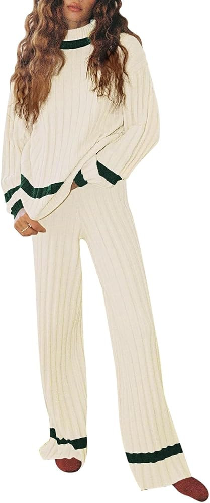 Pink Queen 2024 Fall Sweater Sets for Women 2 Piece Knitted Outfits Stripe Casual Pajamas Sweatsu... | Amazon (US)