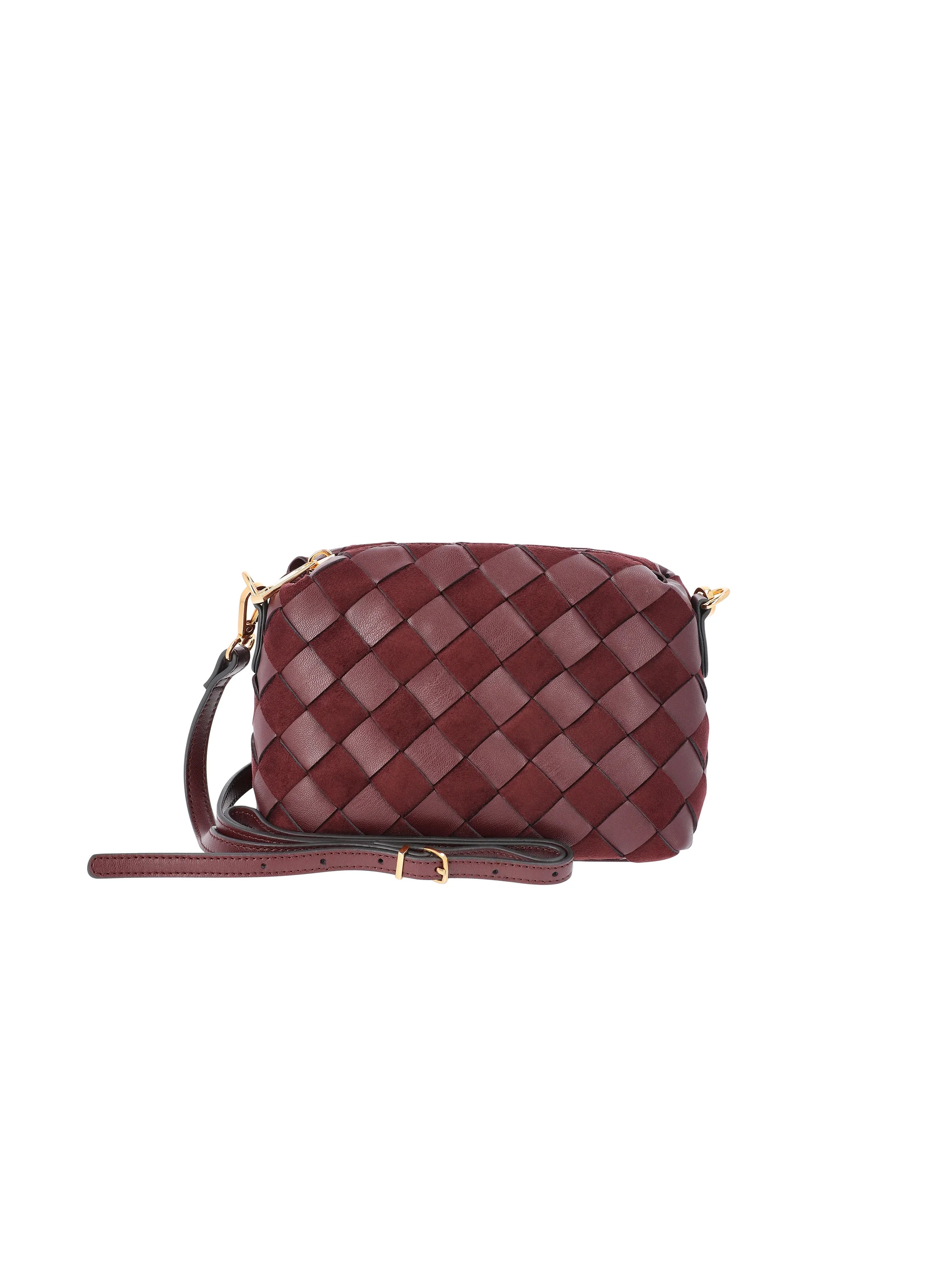 Time and Tru Women's Woven Faux Leather and Suede Mini Crossbody Bag, Burgundy | Walmart (US)