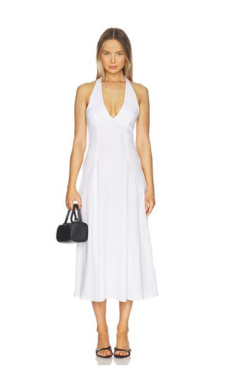 AEXAE Linen Halter Neck Maxi Dress in White. - size M | Revolve Clothing (Global)