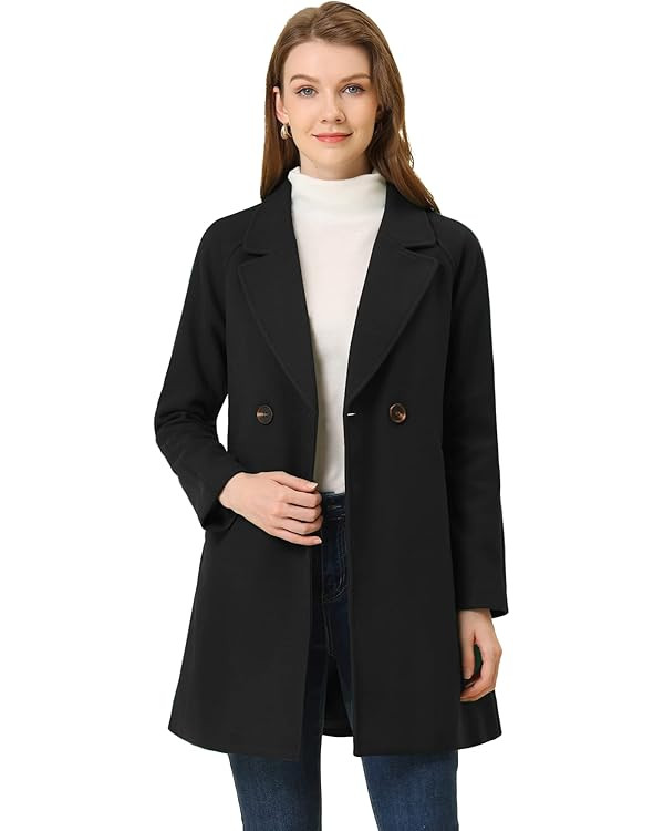 Allegra K Women's Notched Lapel Double Breasted Raglan Winter Coats | Amazon (US)