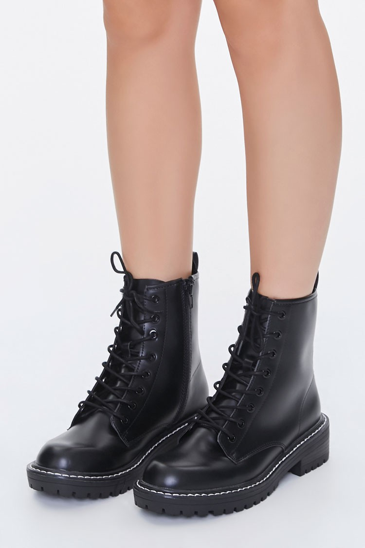 Faux Leather Lace-Up Ankle Boots | Forever 21 (US)