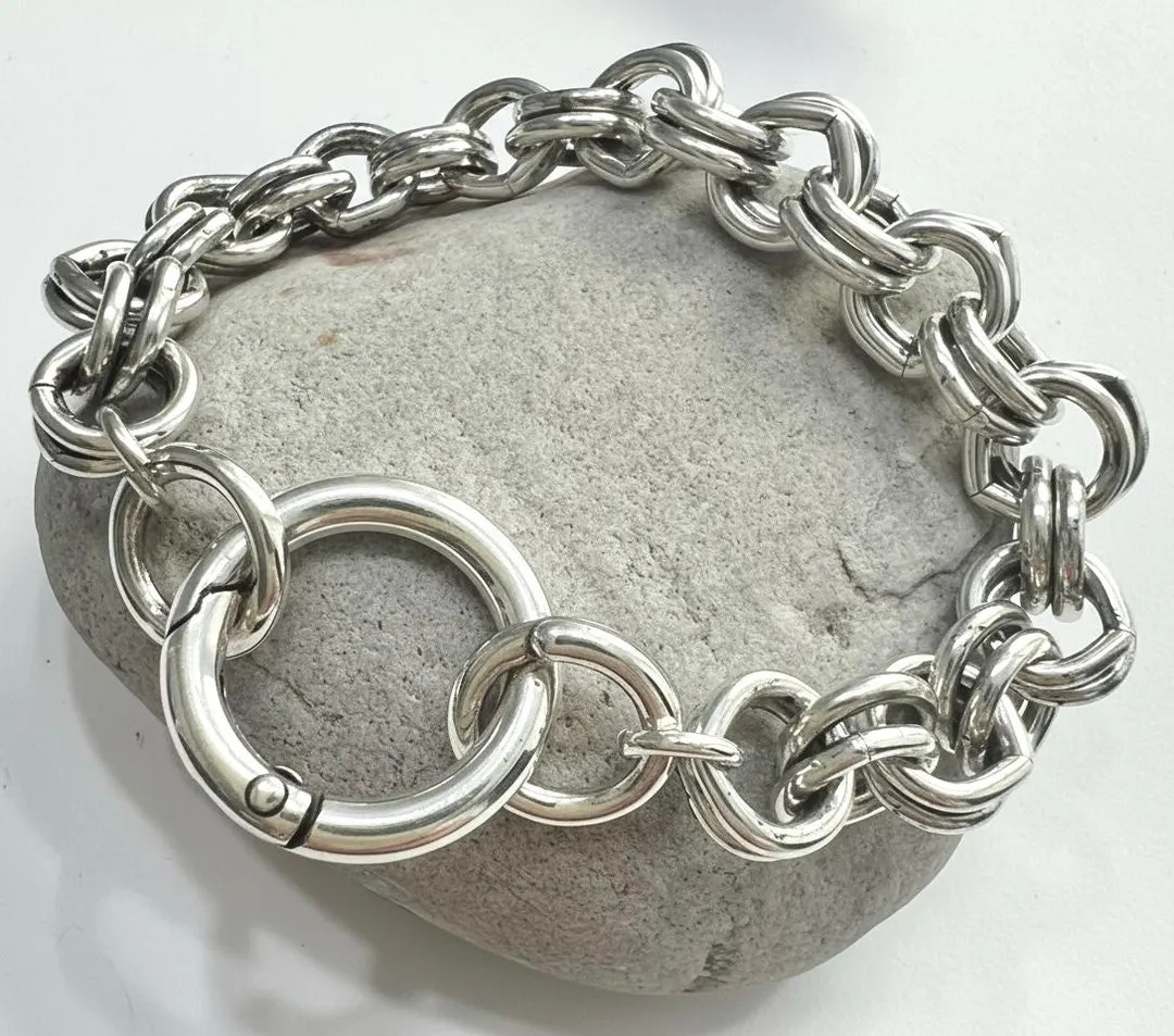 Chunky  Antiqued silver double rolo  chain  bracelet stackable | Etsy (US)
