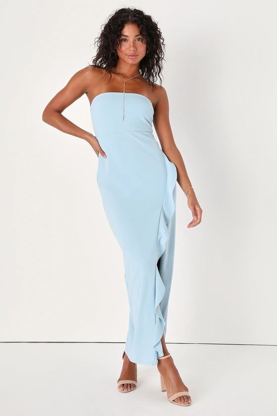 After Hours Light Blue Strapless Ruffled Maxi Dress | Lulus (US)