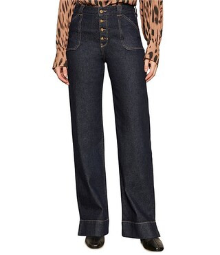 Sanctuary Ekara Stretch Denim High Rise Slim Wide Leg Button Fly Jeans | Dillard's | Dillard's