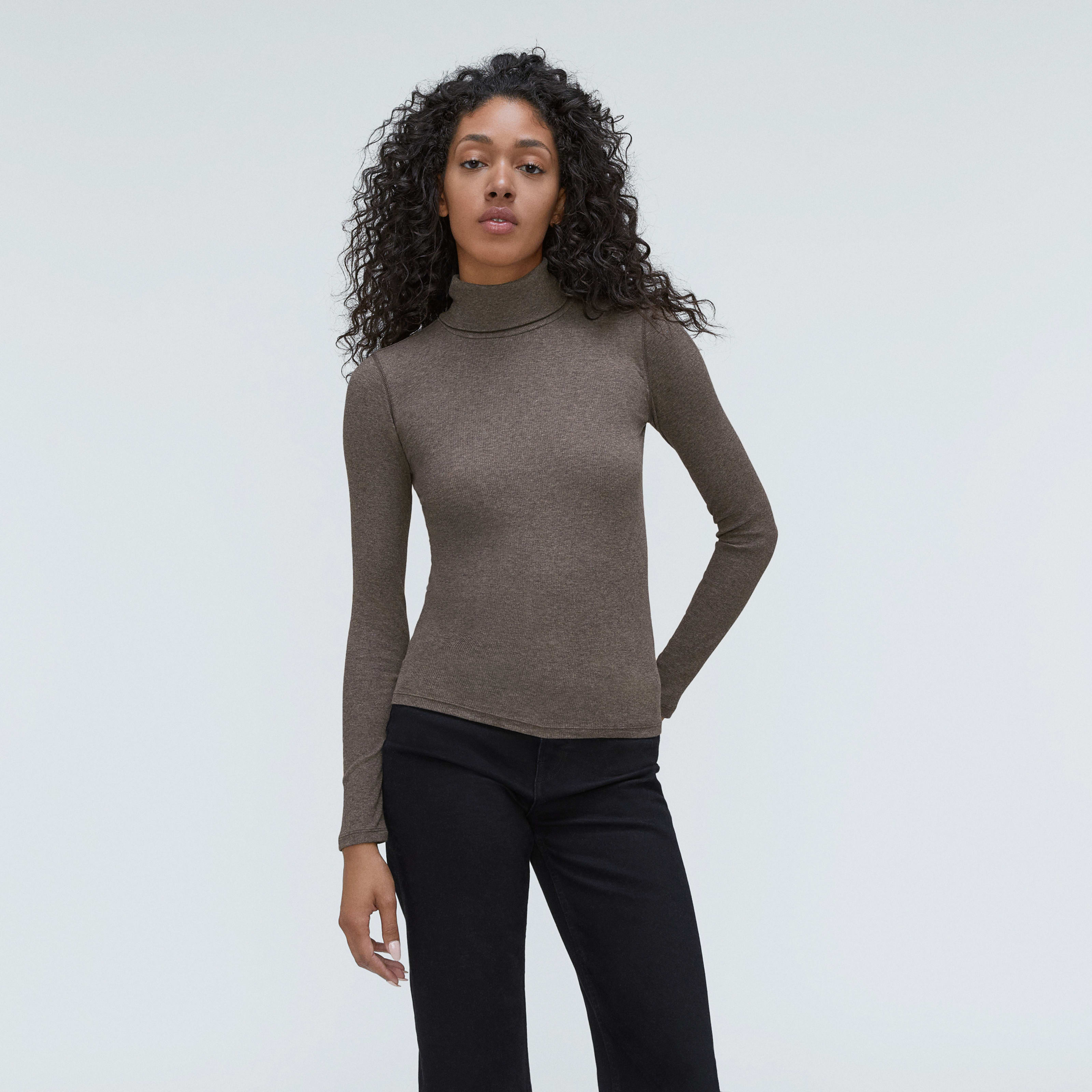 Women's Luxe Rib Turtleneck Sweater by Everlane in Washed Heathered Fatigue, Size L | Everlane