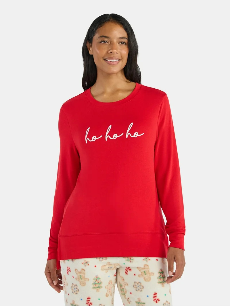 Women's Christmas Three Times Crewneck Hacci Top from Holiday Time, Sizes S-XXXL | Walmart (US)