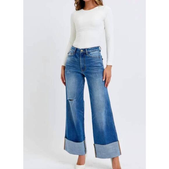 Judy Blue Women's Blue Flare & Wide Leg Cuff Jeans | Poshmark