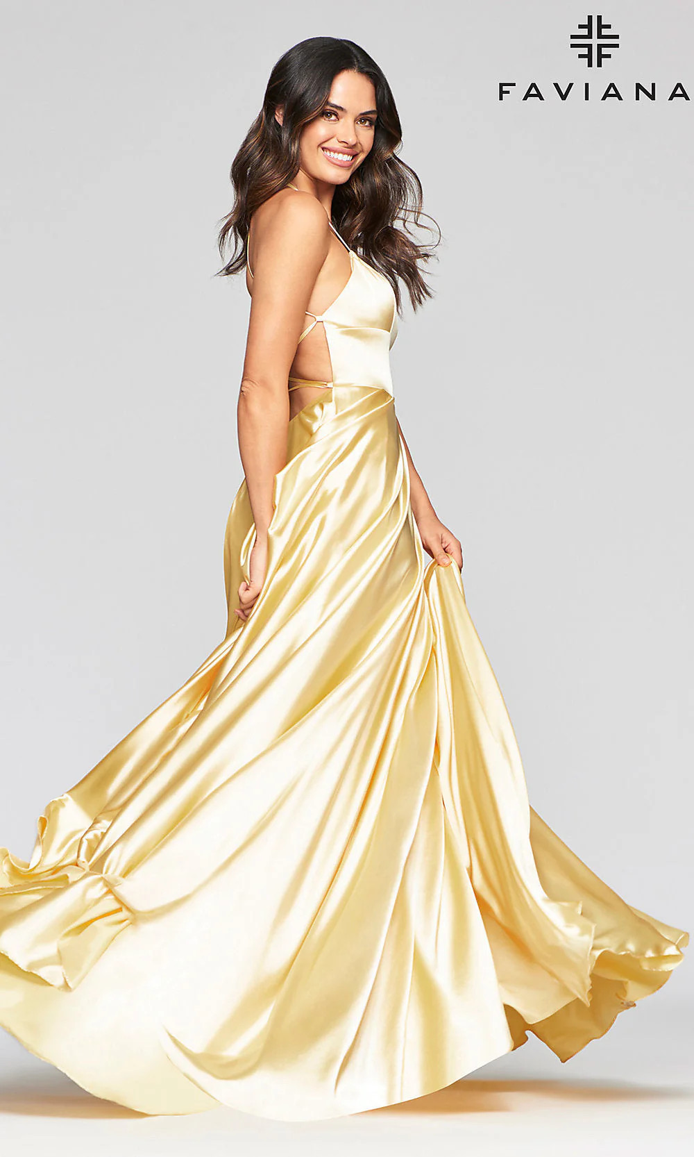 Faviana Yellow Long Prom Dress with Pockets | Prom Girl