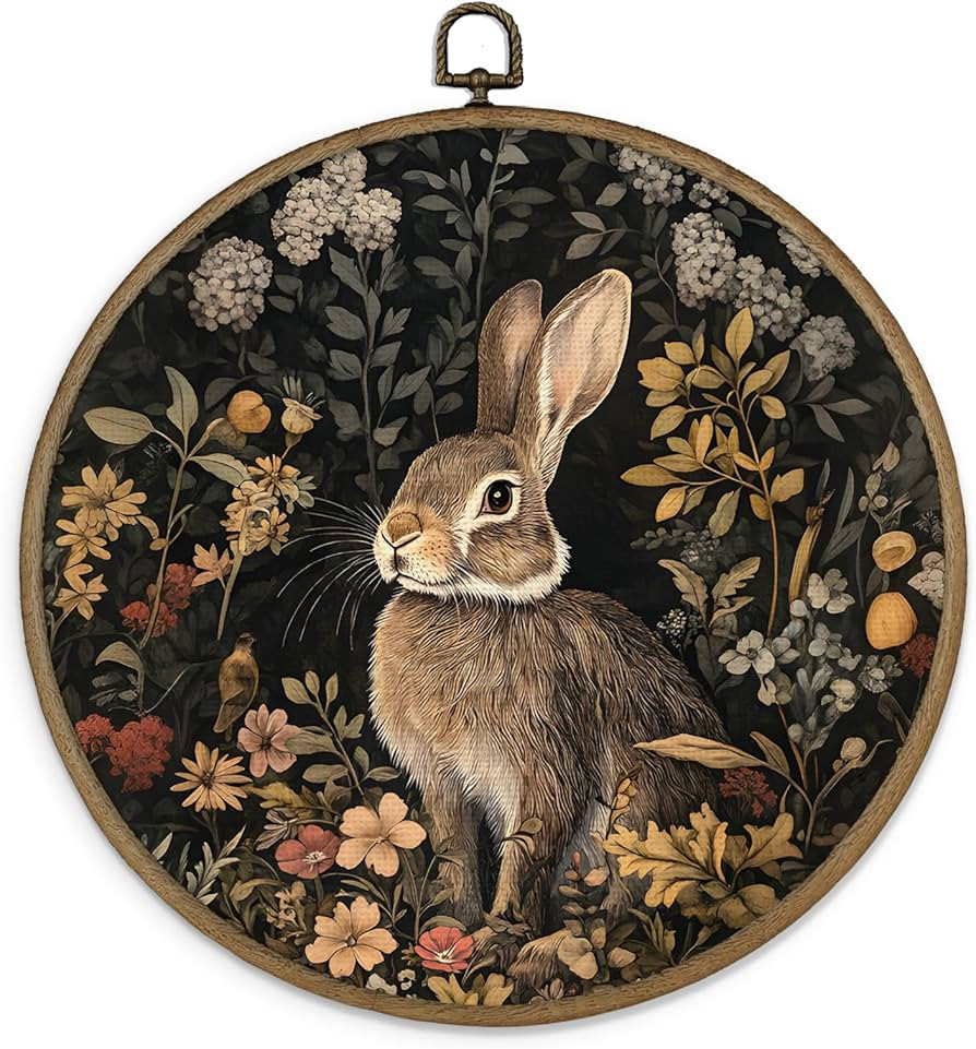 MAQIKA Farmhouse Eater Bunny Framed Wall Art Decor, Vintage Bunny Botanical Round Wall Hanging De... | Amazon (US)
