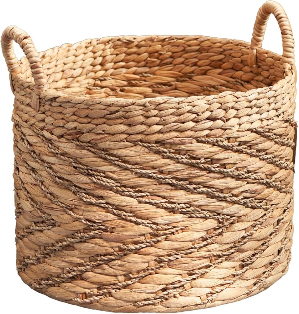 Isidore Round Water Hyacinth Seagrass Woven Basket with Handles (15" x 15" x 15" - Natural Brown) | Amazon (US)