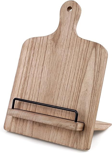 Cookbook Stand, Cutting Board Style Wood Recipe Holder Recipe Book Stand with Adjustable Pull-out... | Amazon (US)