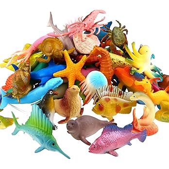 Ocean Sea Animal, 52 Pack Assorted Mini Vinyl Plastic Animal Toy Set, Funcorn Toys Realistic Unde... | Amazon (US)
