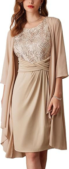 GRACE KARIN Women's Sequin Dress Two Piece Mother of The Bride Dresses with Jacket Lace Formal We... | Amazon (US)