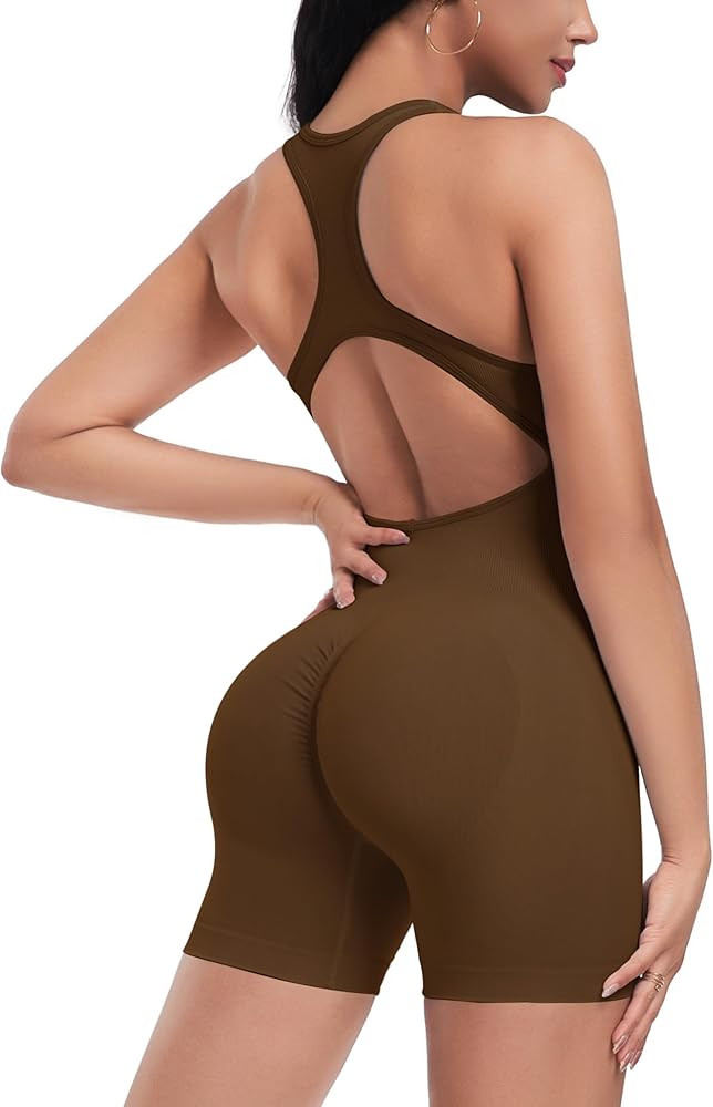 OLCHEE Womens One Piece Workout Romper Tummy Control Sleeveless Yoga Jumpsuit Scrunch Butt Backle... | Amazon (US)