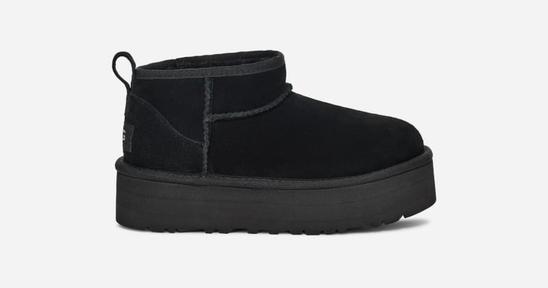 UGG® Kids' Classic Ultra Mini Platform Suede Classic Boots in Black, Size 4K | UGG (US)