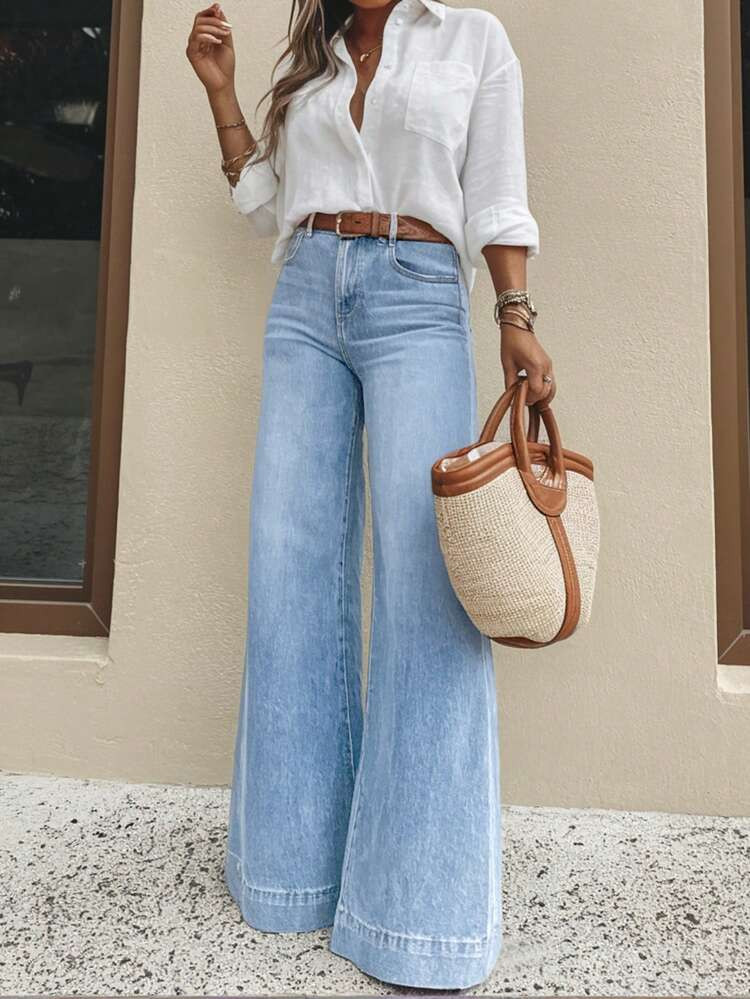 Light wash, flare, high rise jeans  | SHEIN