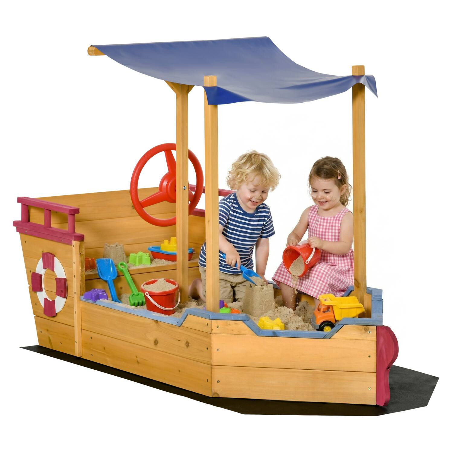 Outsunny - Kids Wooden Sandbox, w/ Canopy Bench Seat Storage Space | Best Buy U.S.