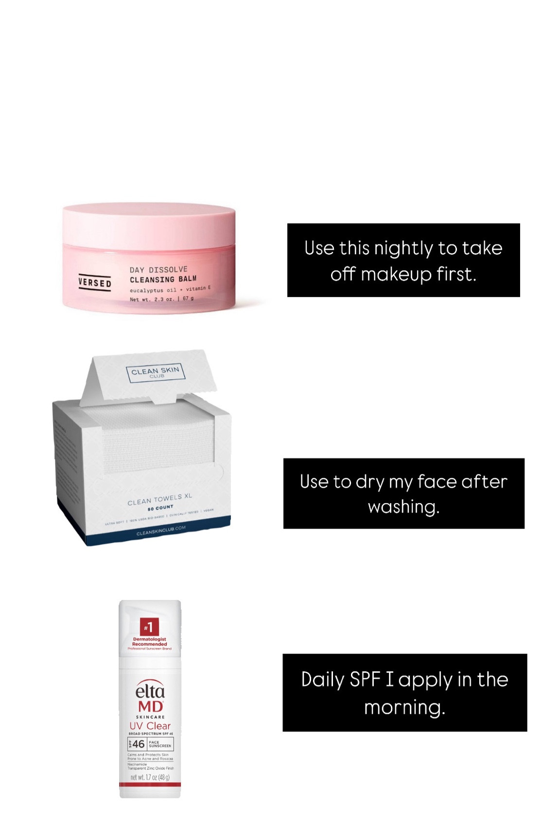 Some of my go to skincare products. 
Makeup removing cream. 
Disposable towels to dry. 
Daily SPF  

#LTKBeauty #LTKFindsUnder50