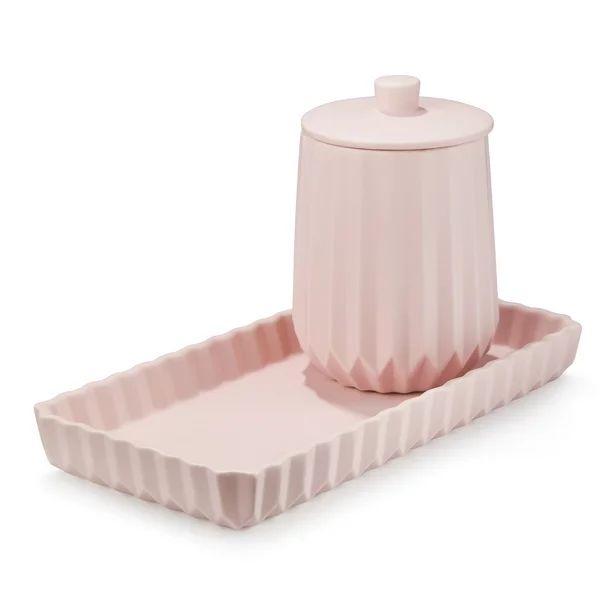 Better Homes & Gardens 2-Piece Matte Ridges Ceramic Bath Accessory Set, Blush | Walmart (US)