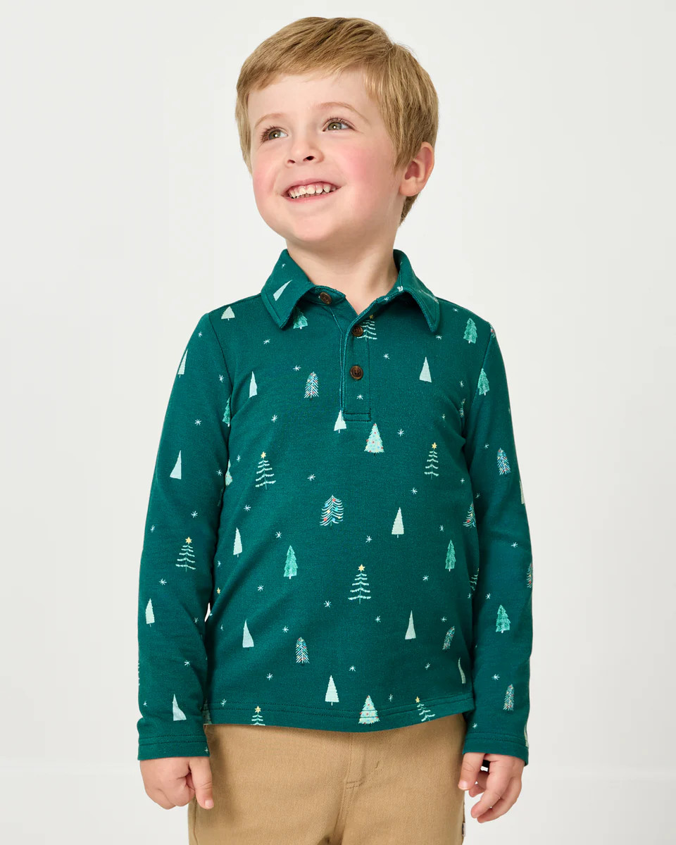 Twinkling Trees Polo Shirt | Little Sleepies