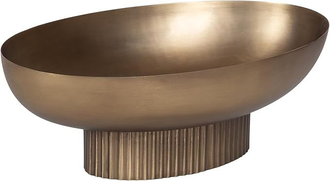 Kate and Laurel Rooks Ribbed Decorative Oval Metal Bowl, 14 x 9 x 5, Antique Brass, Modern Raised... | Amazon (US)