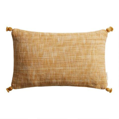 Woven Corner Tassel Indoor Outdoor Lumbar Pillow | World Market