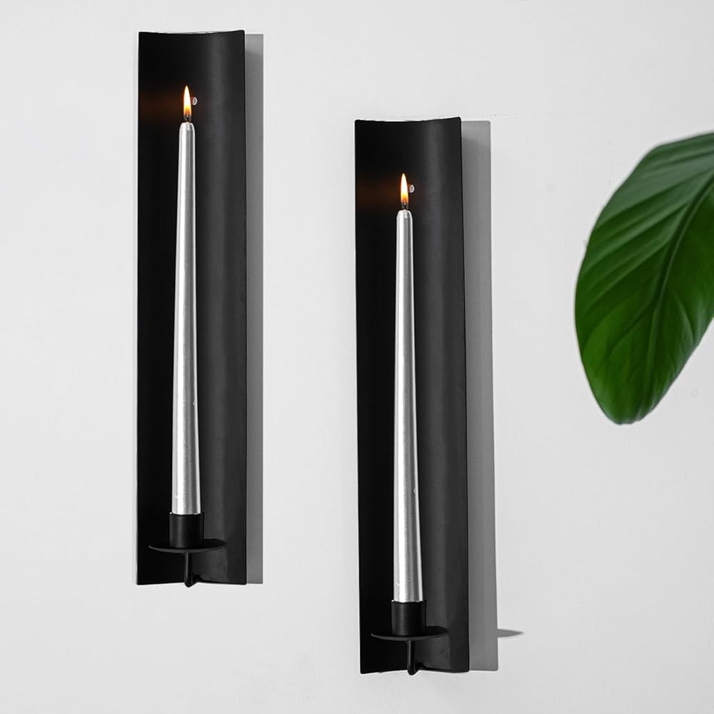 Black Metal Candle Wall Sconces Set of 2 Modern Wall Candle Holder Decorative Set of Two for Livi... | Amazon (US)