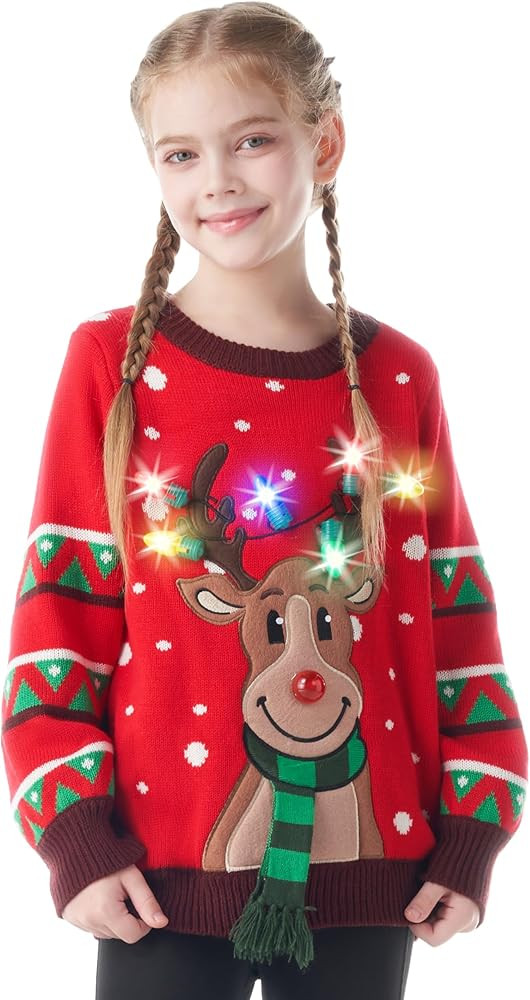 JOYIN Ugly Christmas Sweater for Kids, Light Up Boys and Girls Christmas Sweater, Reindeer Xmas S... | Amazon (US)