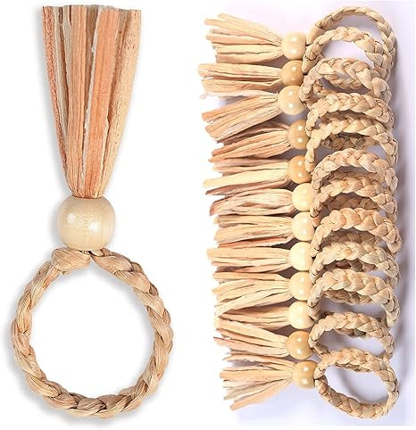 12pcs Round Woven Napkin Ring, Water Hyacinth Napkins Rings, Rustic Napkin Rings, Handmade Braide... | Amazon (US)