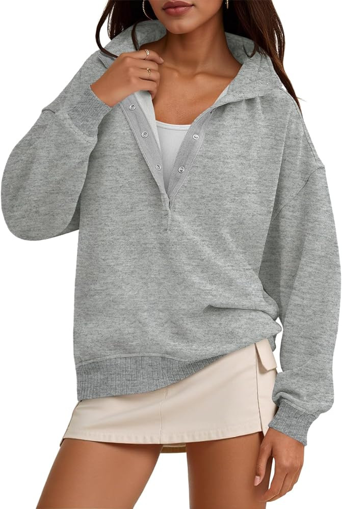 Fisoew Womens Oversized Sweatshirts Casual Long Sleeve Snap Button Henley Neck Loose Fit Fall Pul... | Amazon (US)