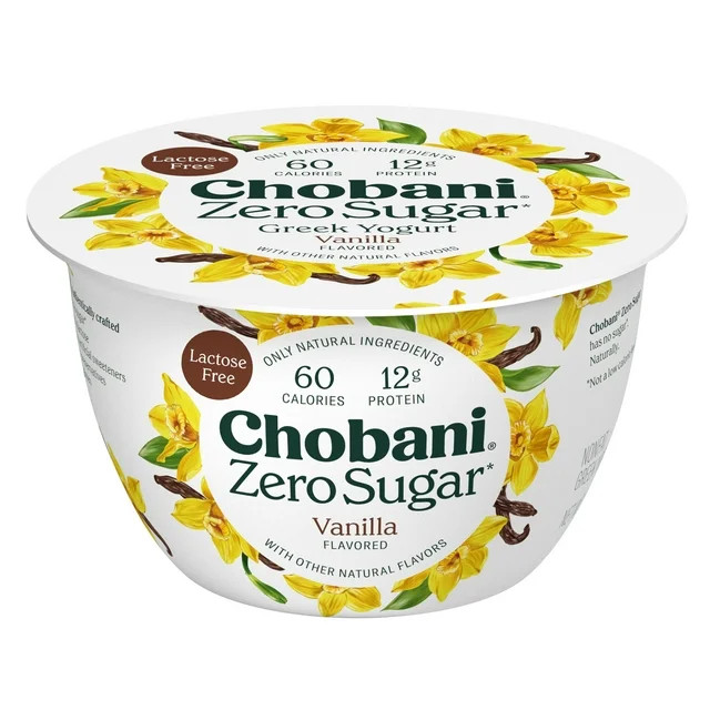 Chobani Zero Sugar Non-Fat Greek Yogurt Vanilla 5.3 oz Cup | Walmart (US)